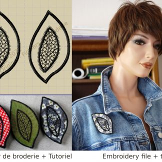 Motif de broderie machine broche feuille en tissu