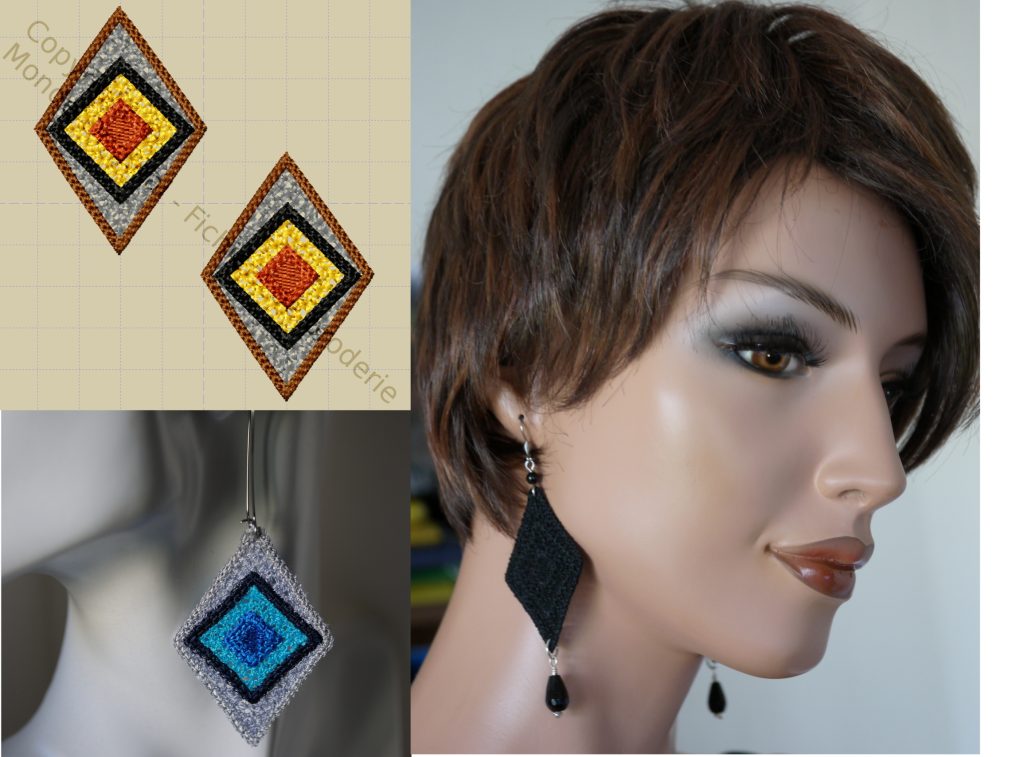 Broderie Boucles d'oreilles FSL losanges, ITH boucles d'oreilles, fichier de broderie boucles d'oreilles dentelle