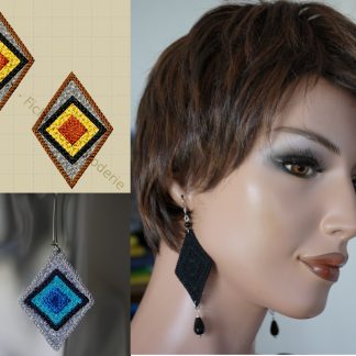 Broderie Boucles d'oreilles FSL losanges, ITH boucles d'oreilles, fichier de broderie boucles d'oreilles dentelle
