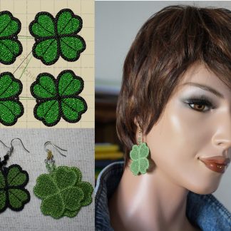 Motif de broderie machine FSL boucles d'oreilles trèfles, motif de broderie machine trèfle dentelle FSL
