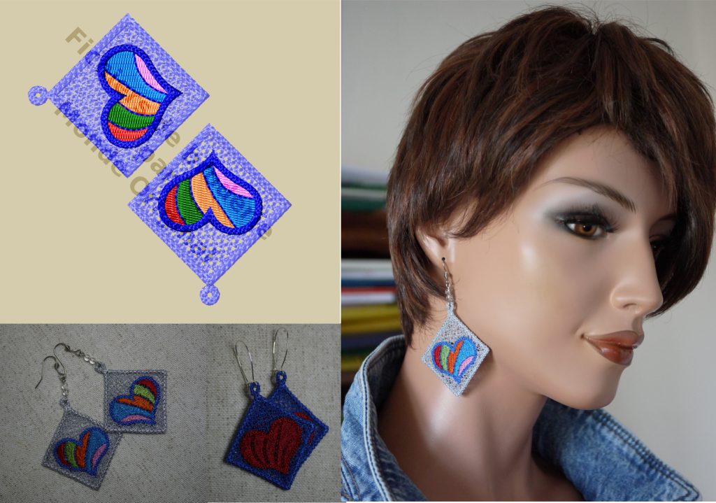 Boucles d'oreilles FSL, motif de broderie machine losanges, fichier de broderie boucles d'oreilles dentelle