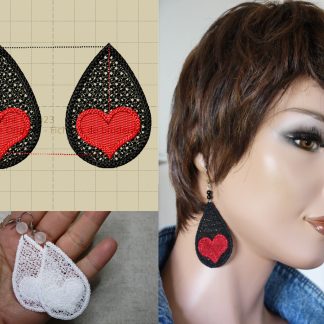 Motif de broderie FSL boucles d'oreilles, broderie autoportante gouttes, fichier de broderie boucles d'oreilles dentelle