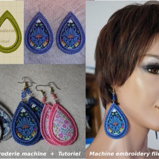 Motif de broderie machine boucles d'oreilles gouttes larmes FSL et tissu, fichier de broderie machine bijou, tutoriel tissu