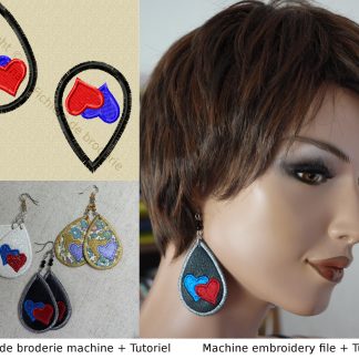 Broderie ITH boucles d'oreilles gouttes larmes cœurs, fichier de broderie machine bijou