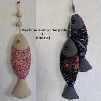 Motif de broderie machine poisson patchwork, fichier de broderie machine décoration, broderie autoportante
