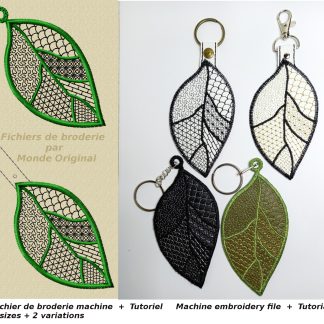 Broderie machine ITH porte-clés feuille