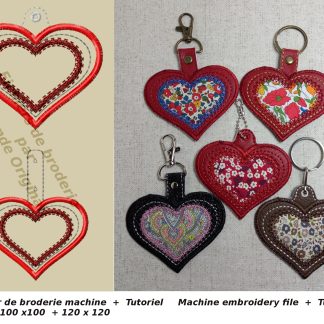 Motif de broderie machine ITH porte-clés applique cœur