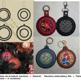 Broderie machine ITH porte-clés applique rond