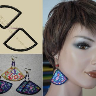 Motif de broderie machine boucles d'oreilles éventails, broderie machine bijou, broderie autoportante