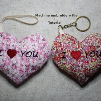 Motif de broderie machine cœur brodé I LOVE YOU