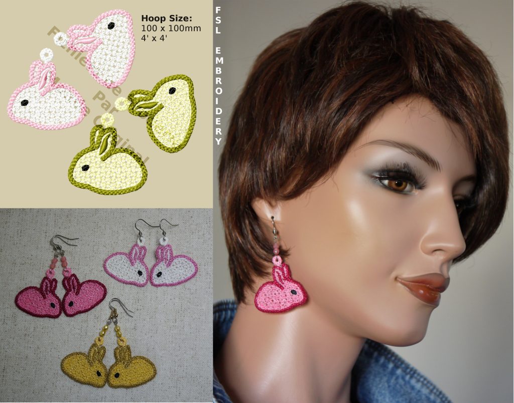 Broderie FSL boucles d'oreilles lapin