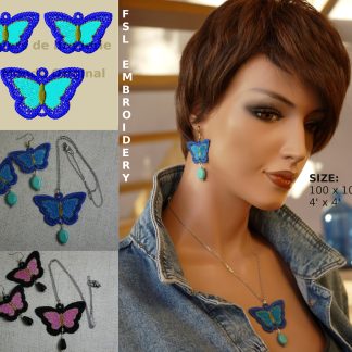 FSL motif de broderie machine boucles d'oreilles et pendentif papillon