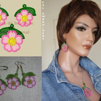 Motif de broderie machine FSL sakura fleur de cerisier boucles d'oreilles et pendentif