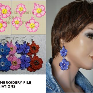 FSL Motif de broderie boucles d’oreilles longues fleur de cerisier en dentelle