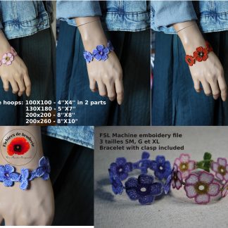 Motif de broderie machine FSL bracelet sakura fleurs de cerisier avec fermoir