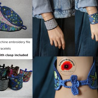 Motif de broderie machine ITH FSL bracelet avec fermoir intégré