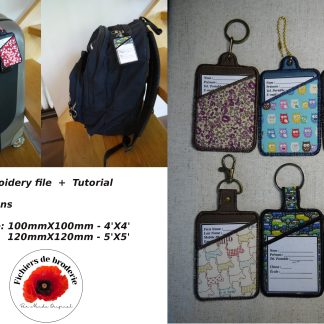 Broderie ITH porte-clés étiquette pour cartable ou bagage