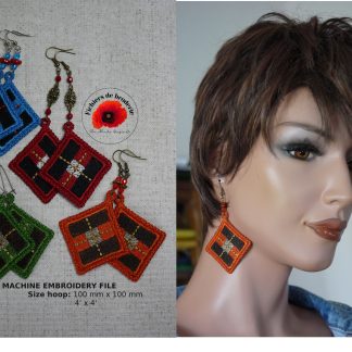 Motif de broderie machine boucles d'oreilles losanges à carreaux style tartan en FSL