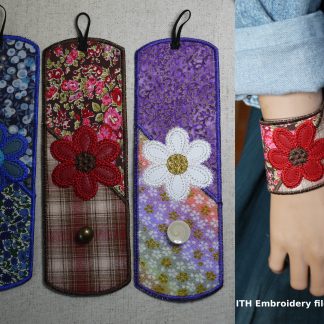 Broderie ITH bracelet manchette marguerite fleur patchwork, broderie machine manchette