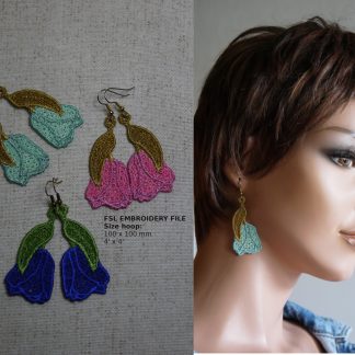 Motif de broderie machine boucles d'oreilles tulipe en dentelle FSL