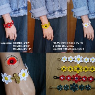 Broderie FSL bracelet marguerites avec fermoir intégré