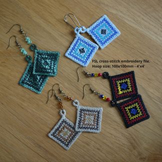 Motif de broderie machine boucles d'oreilles losanges ethniques