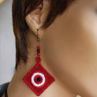 Motif FSL mauvais œil, œil rouge, matiasma, boucles d'oreilles et pendentif