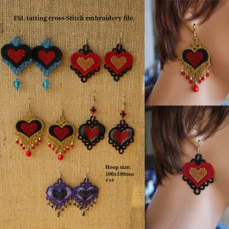 Motif FSL boucles d’oreilles cœurs tatting et point de croix