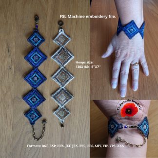Motif FSL bracelet ethnique losanges carrés avec anneaux