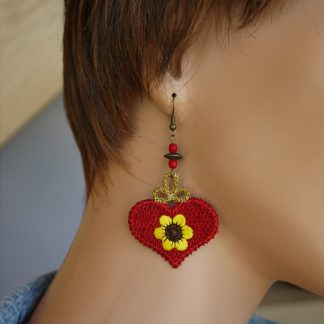 Motif FSL boucles d’oreilles cœur fleur