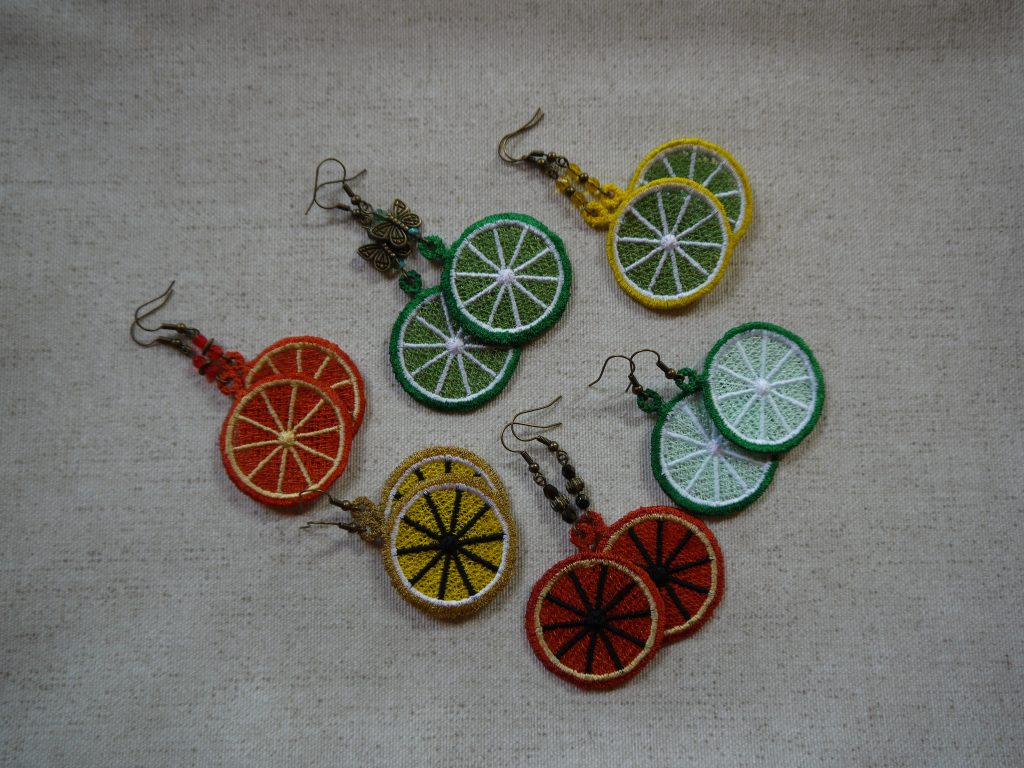 Broderie FSL boucles d’oreilles tranche d’agrume